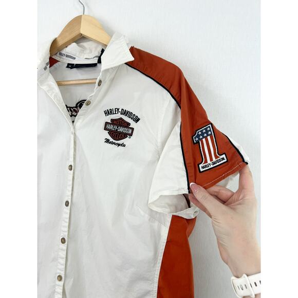 Harley Davidson Women's Embroidered Button Down Shirt 1W Burnt Orange Patch - Picture 4 of 8